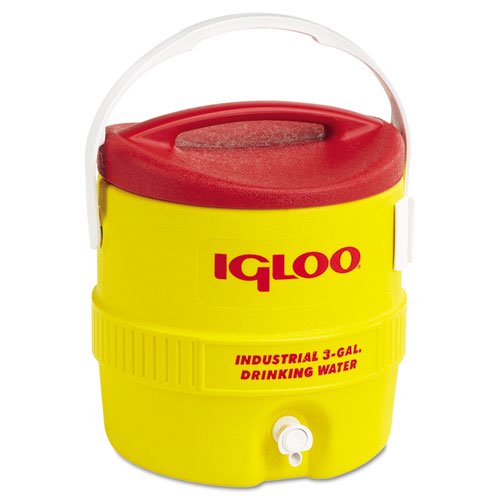 IGLOO 431 Beverage Cooler, 3 gal Capacity, Push Button Spigot, Plastic Container, Red/White/Yellow